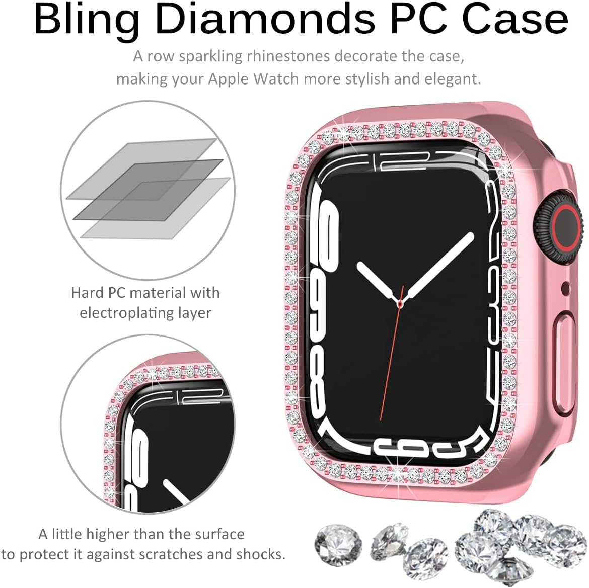 Miimall Compatible con Apple Watch Series 987 de 1.61 y 1.77 pulgadas, correa brillante con funda para mujeres y niñas, correa de repuesto de metal