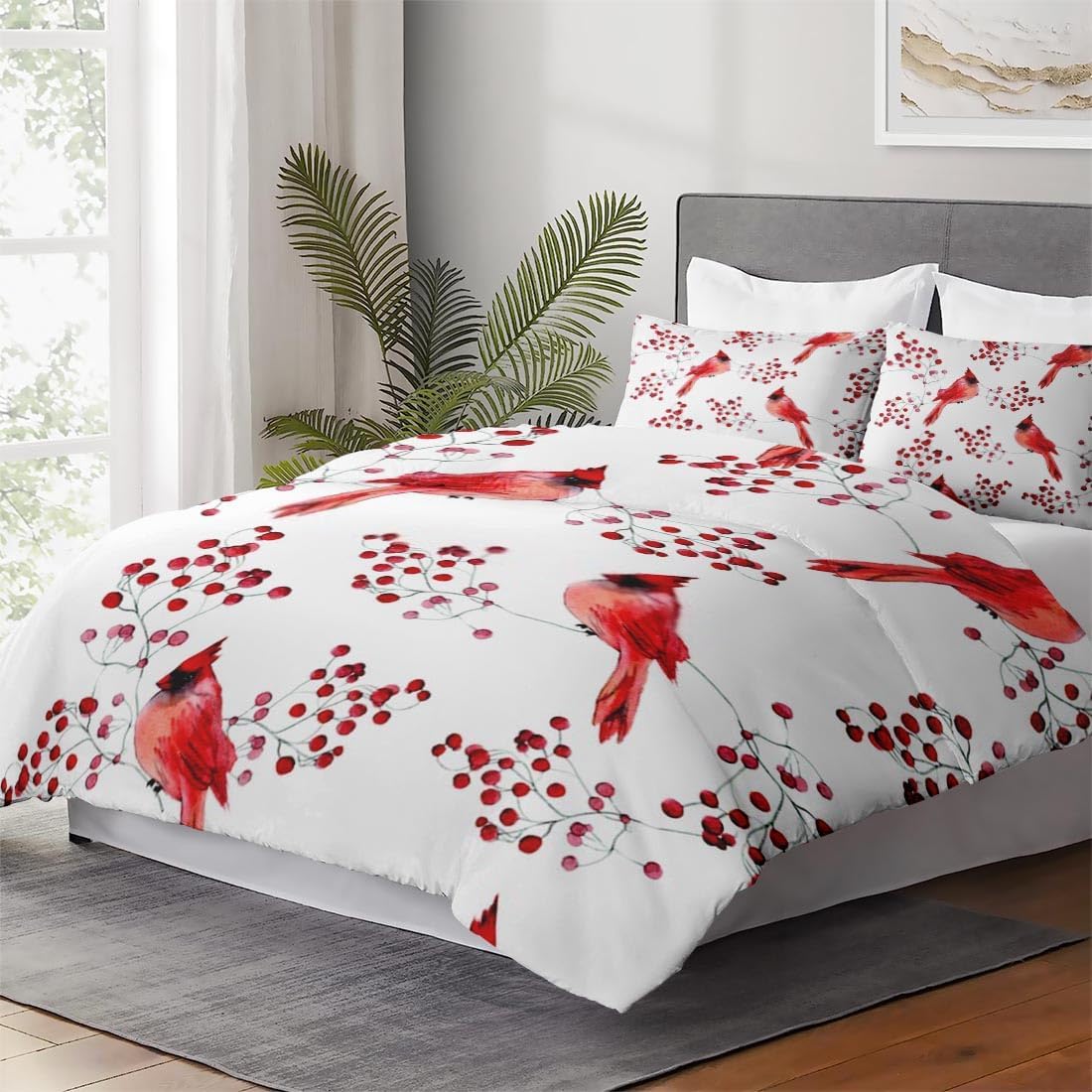 Juego de funda de edredón, bonito juego de ropa de cama de invierno con pájaros cardenales para niños y adultos, decoración de dormitorio, juego de