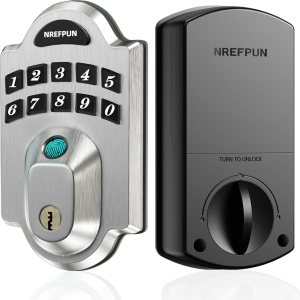 Cerradura de puerta de huellas dactilares, níquel satinado, entrada sin llave con teclado, contraseña antimiradas, 200 códigos de usuario, bloqueo Cerradura de puerta de huellas dactilares, níquel satinado, entrada sin llave con teclado, contraseña antimiradas, 200 códigos de usuario, bloqueo