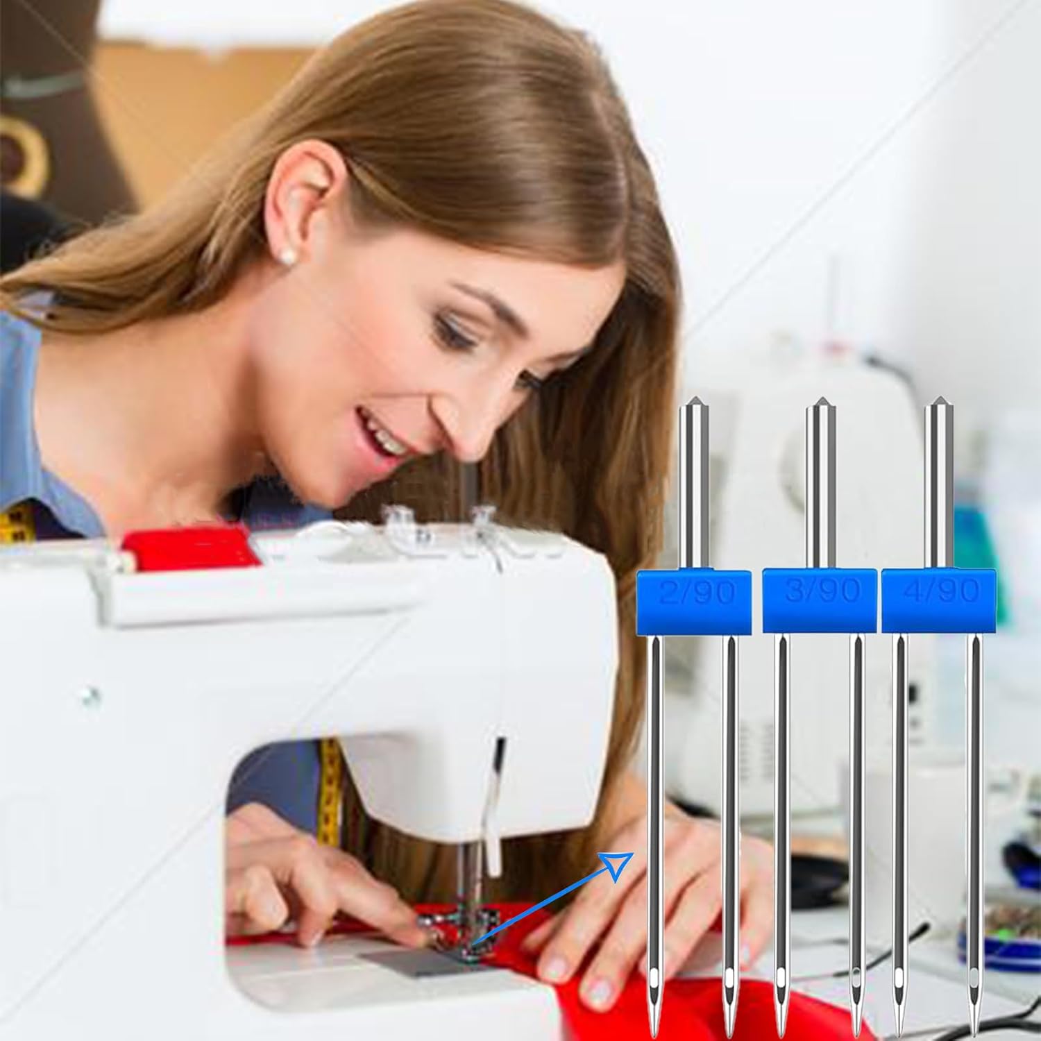 Juego de 2 agujas gemelas para máquina de coser doméstica, agujas dobles para máquina de estirar, pasadores dobles para máquina de coser, 3 pines