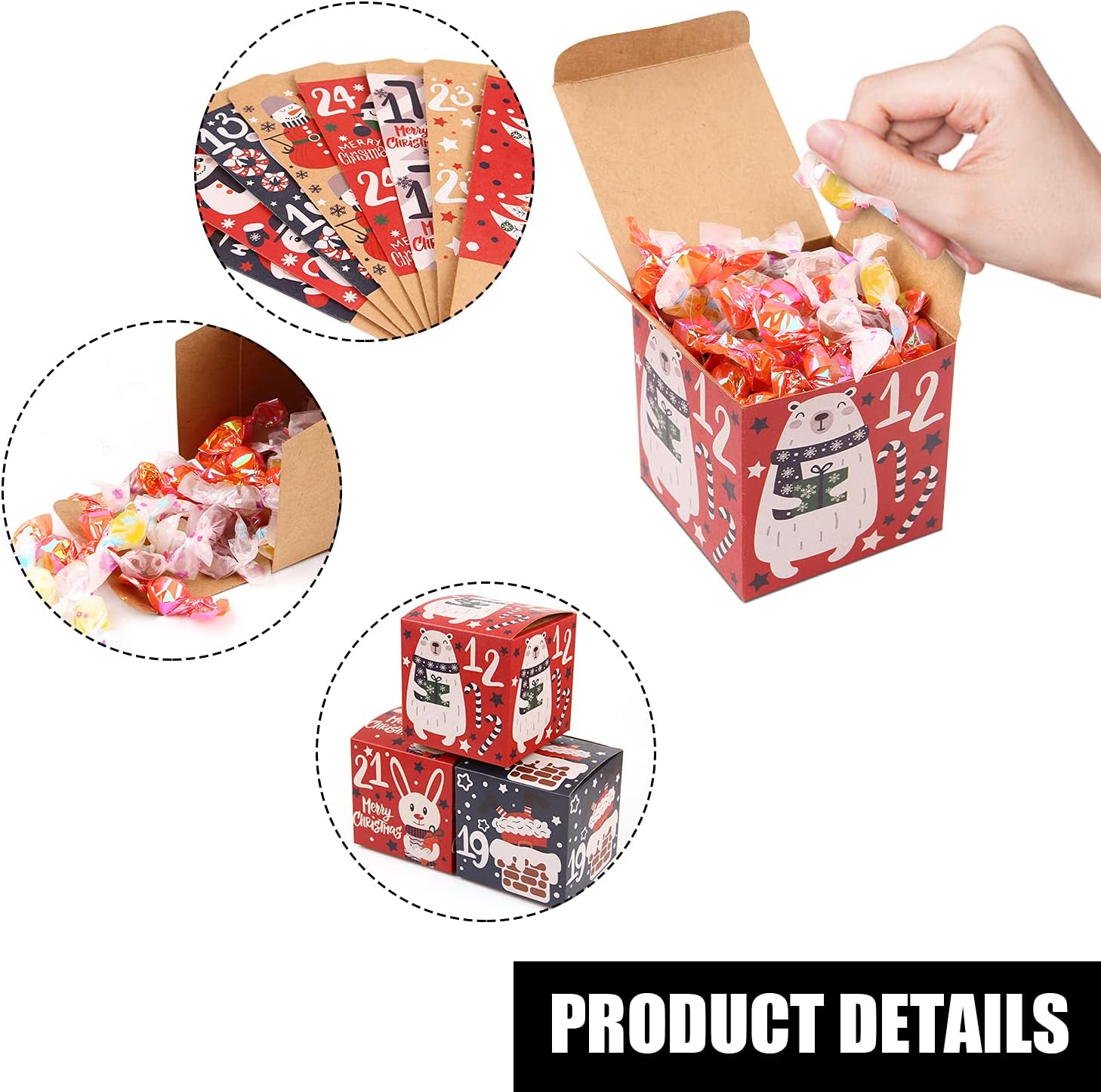 LOKIPA Cajas de calendario de Adviento de Navidad, cajas de regalo de cuenta regresiva de papel kraft de 24 días para niños y familia