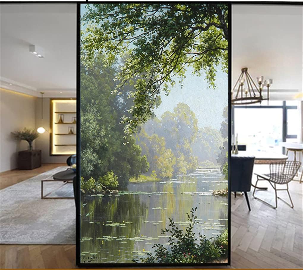 Lámina decorativa para ventana, privacidad, pintura de bosque, adhesivos estáticos para ventanas, sin pegamento, esmerilados, revestimientos para
