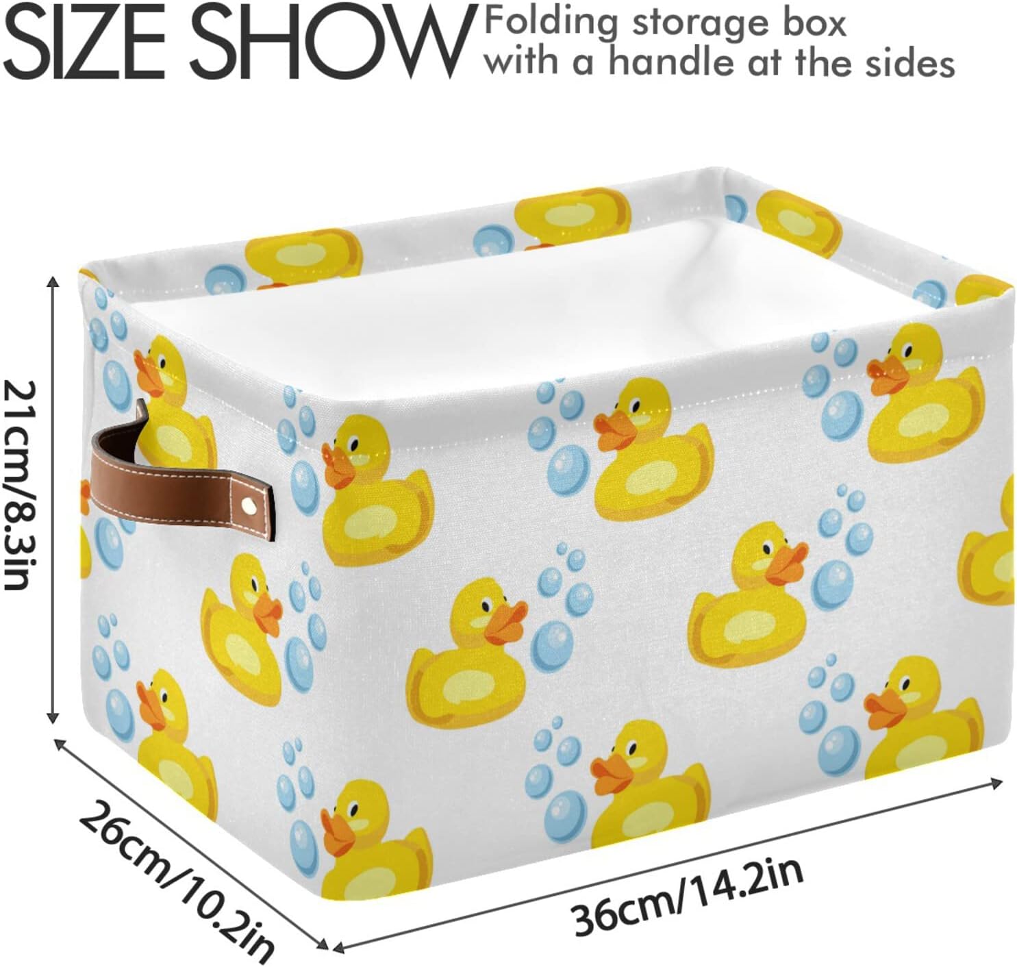 Cesta de almacenamiento rectangular de patos de goma amarillos, caja de almacenamiento plegable con asas de cuero, cestas de lavandería, organizador