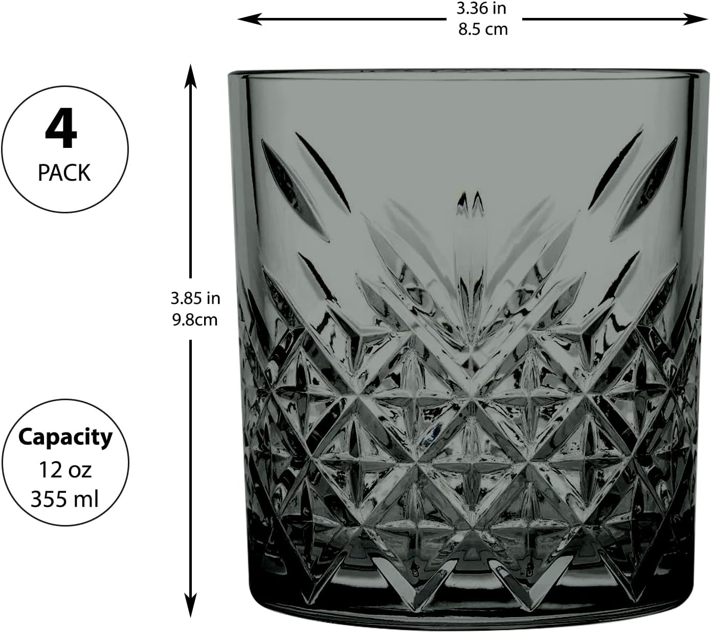 Juego de 4 vasos de whisky grises, utensilios de bar de Lowball antiguos, base pesada ahumados de colores para beber whisky, bourbon, centeno o