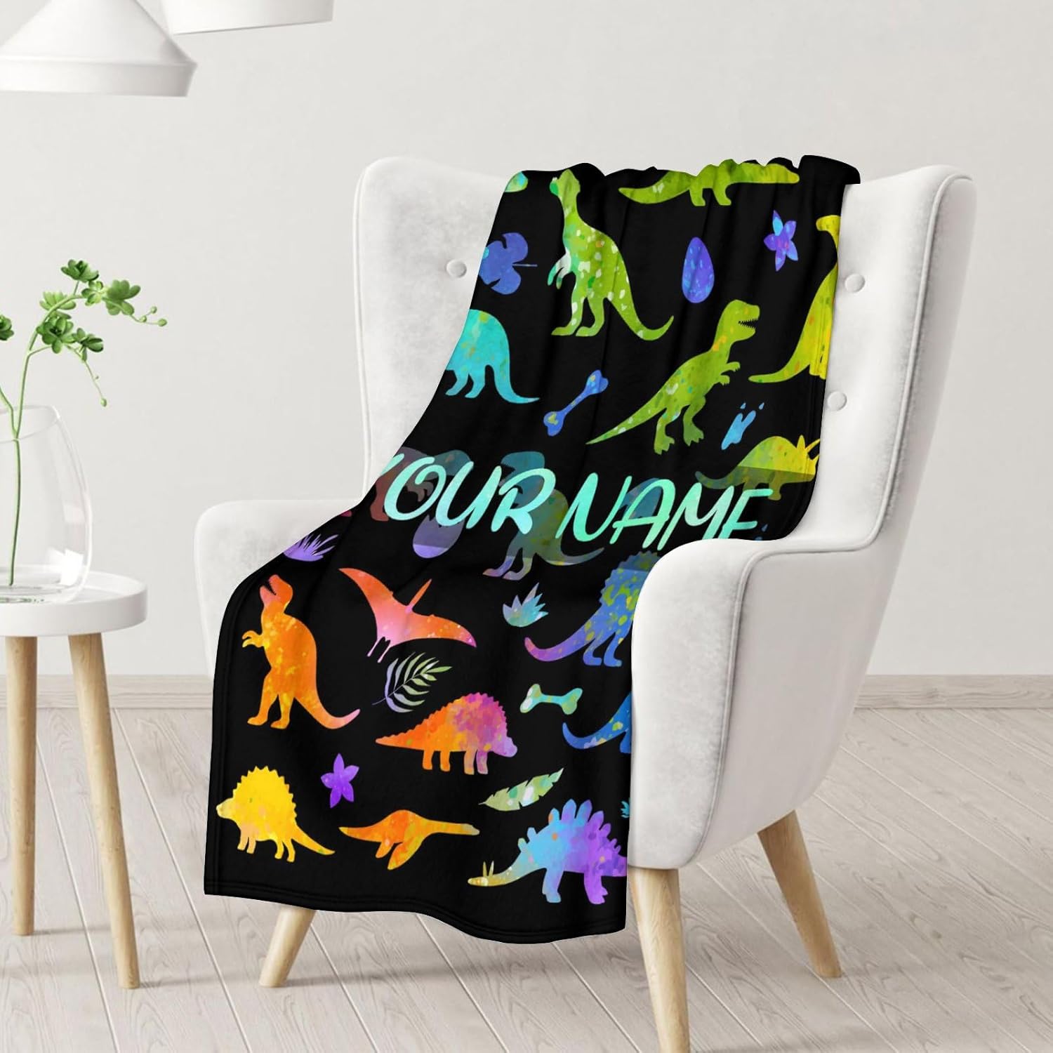 Manta personalizada de dinosaurio con nombre, manta pequeña de 40 x 30 pulgadas para niños, niños y niñas, mantas de felpa suave para cama, sofá,