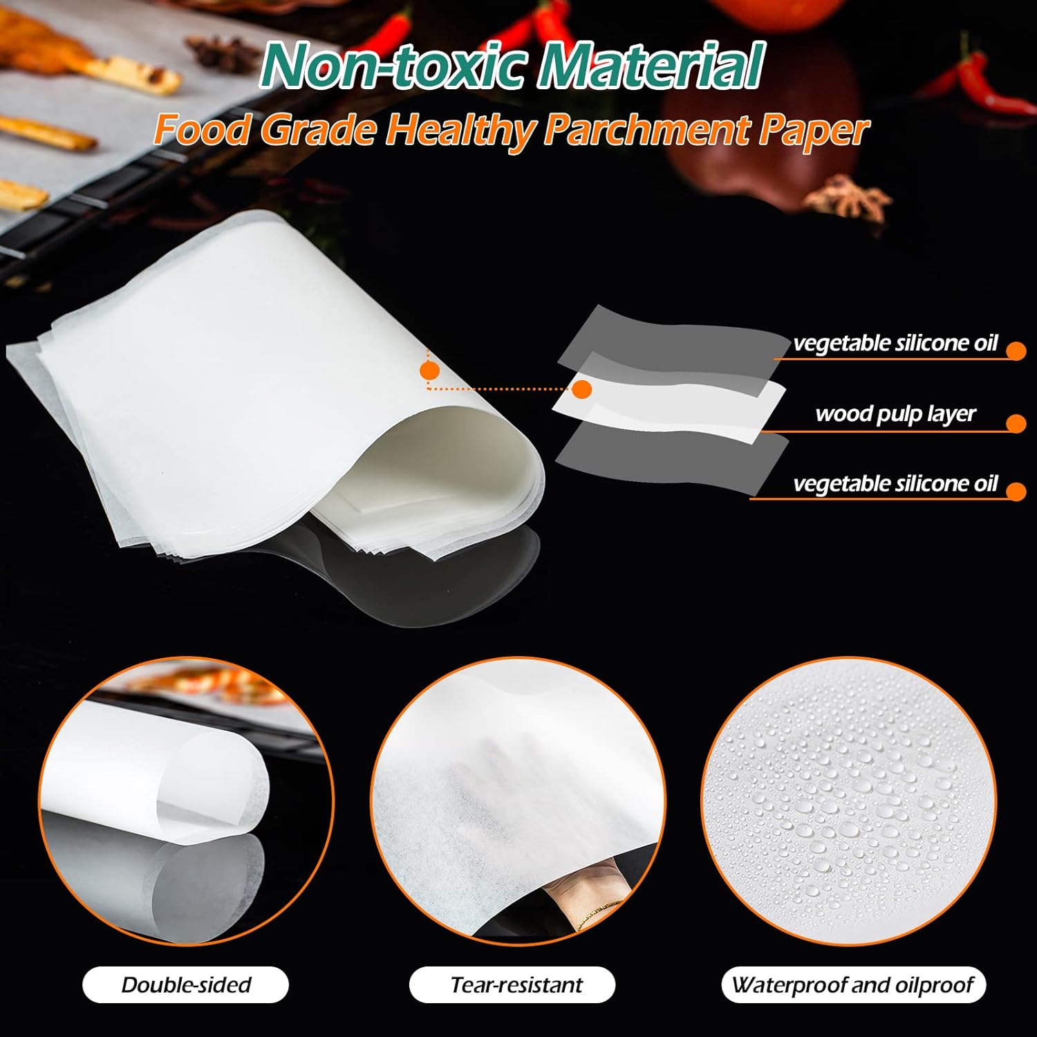 GeeRic Papel pergamino para hornear, 100 hojas de papel pergamino de cocina de 8 x 12 pulgadas, pergamino precortado antiadherente para hornear