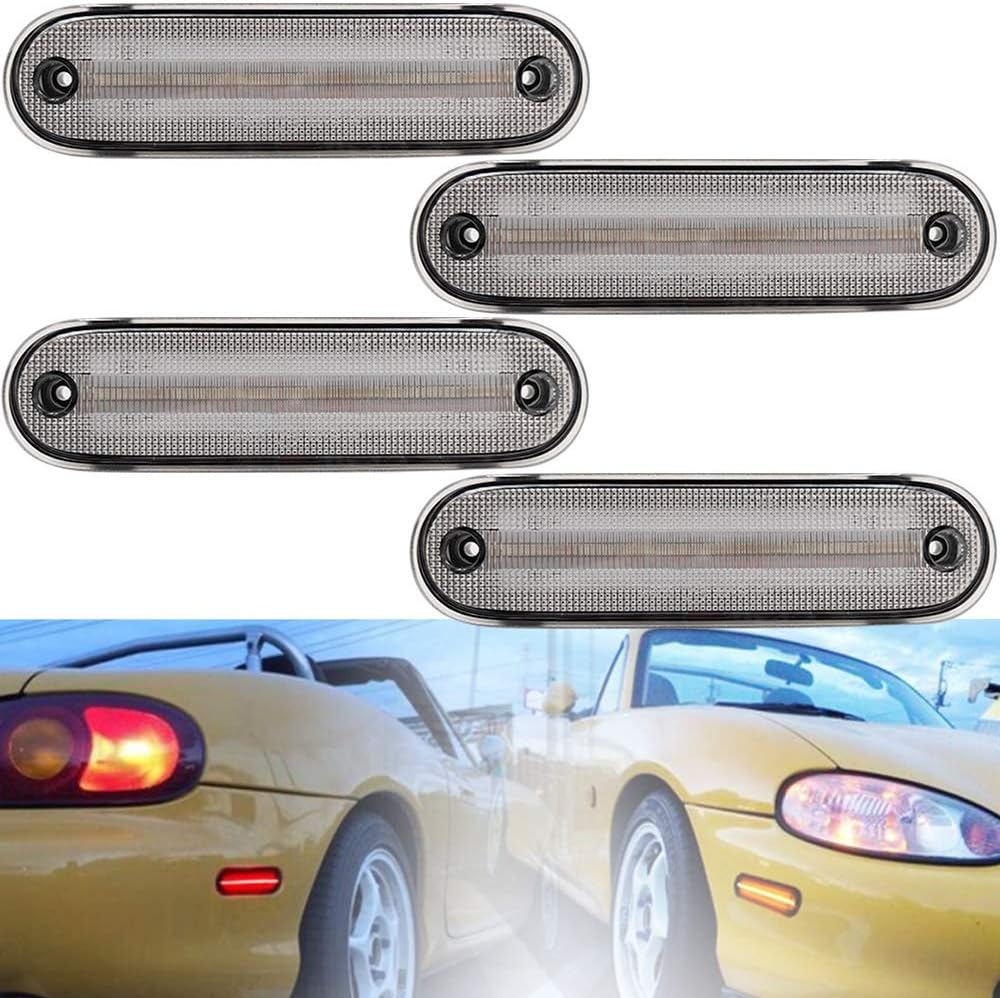 Lentes transparentes Miata MX-5 LED Kit de luz de marcador lateral para Mazda Miata MX-5 1990-1997 y Mazda Miata MX-5 1999-2005 ámbar delantero rojo