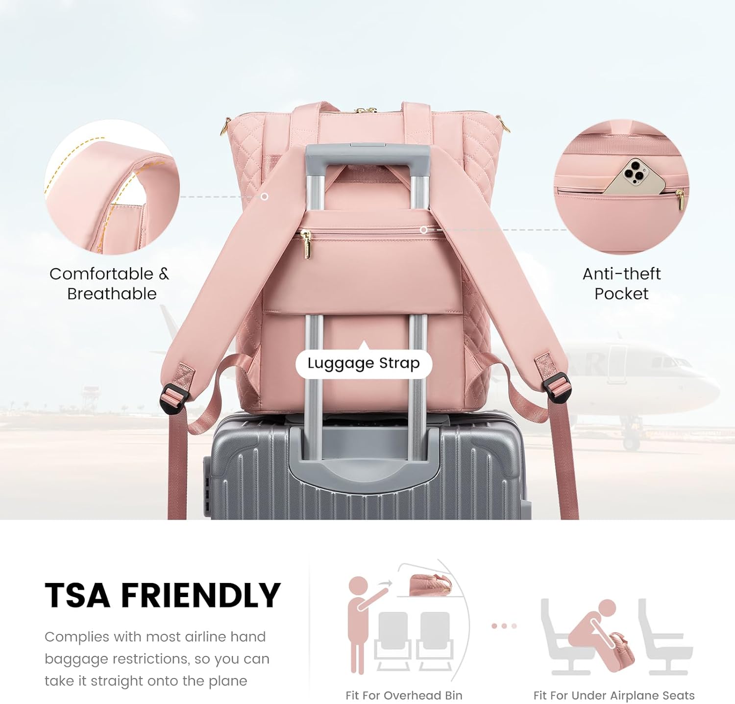 LOVEVOOK Mochila para laptop para mujer, Rosado, Mochila de viaje para computadora portátil y profesor universitario