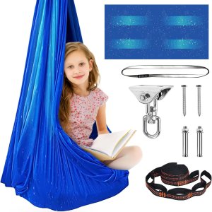 Columpio sensorial de doble capa para niños y adultos con capacidad para hasta 300 libras de terapia en interiores y exteriores, con kit de colgador Columpio sensorial de doble capa para niños y adultos con capacidad para hasta 300 libras de terapia en interiores y exteriores, con kit de colgador