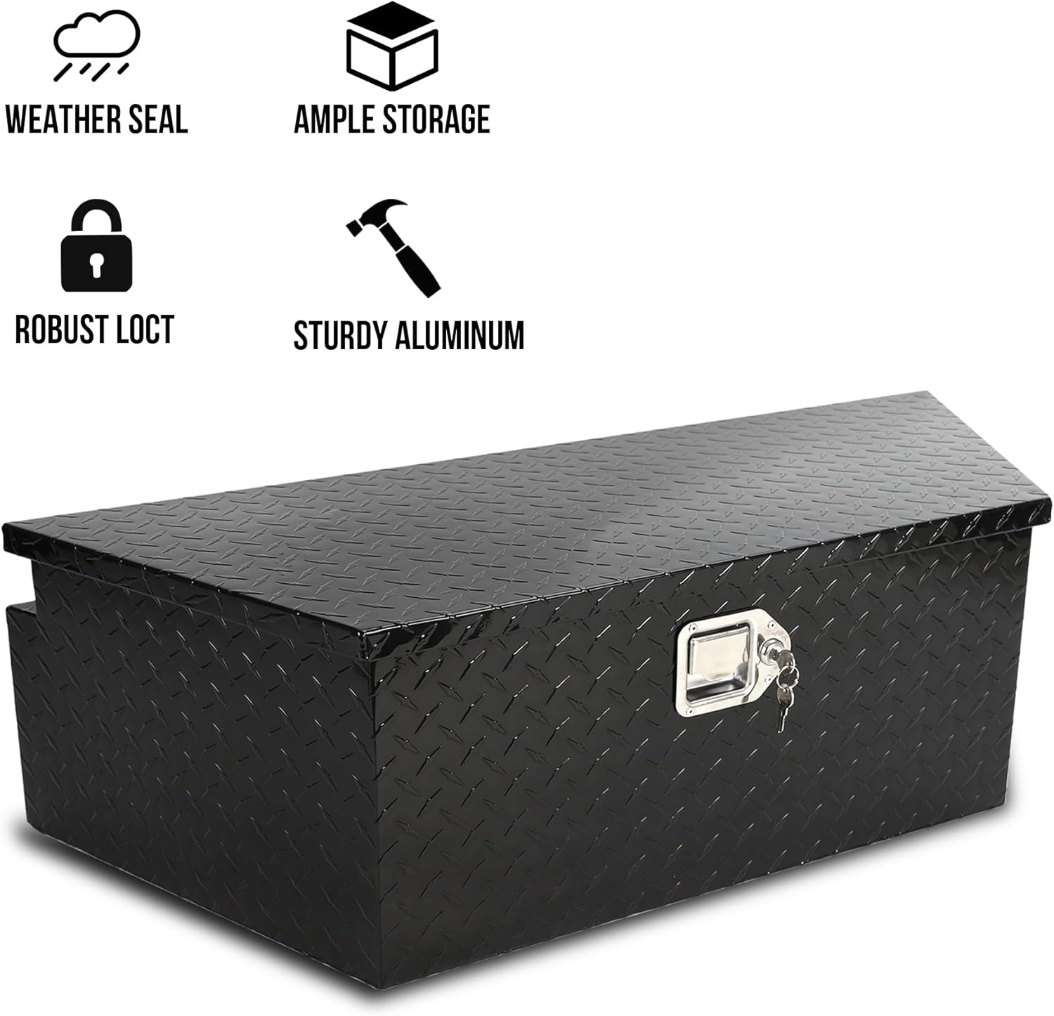 Caja de herramientas de almacenamiento de lengua de aluminio negro de 39 pulgadas con cerradura y llaves