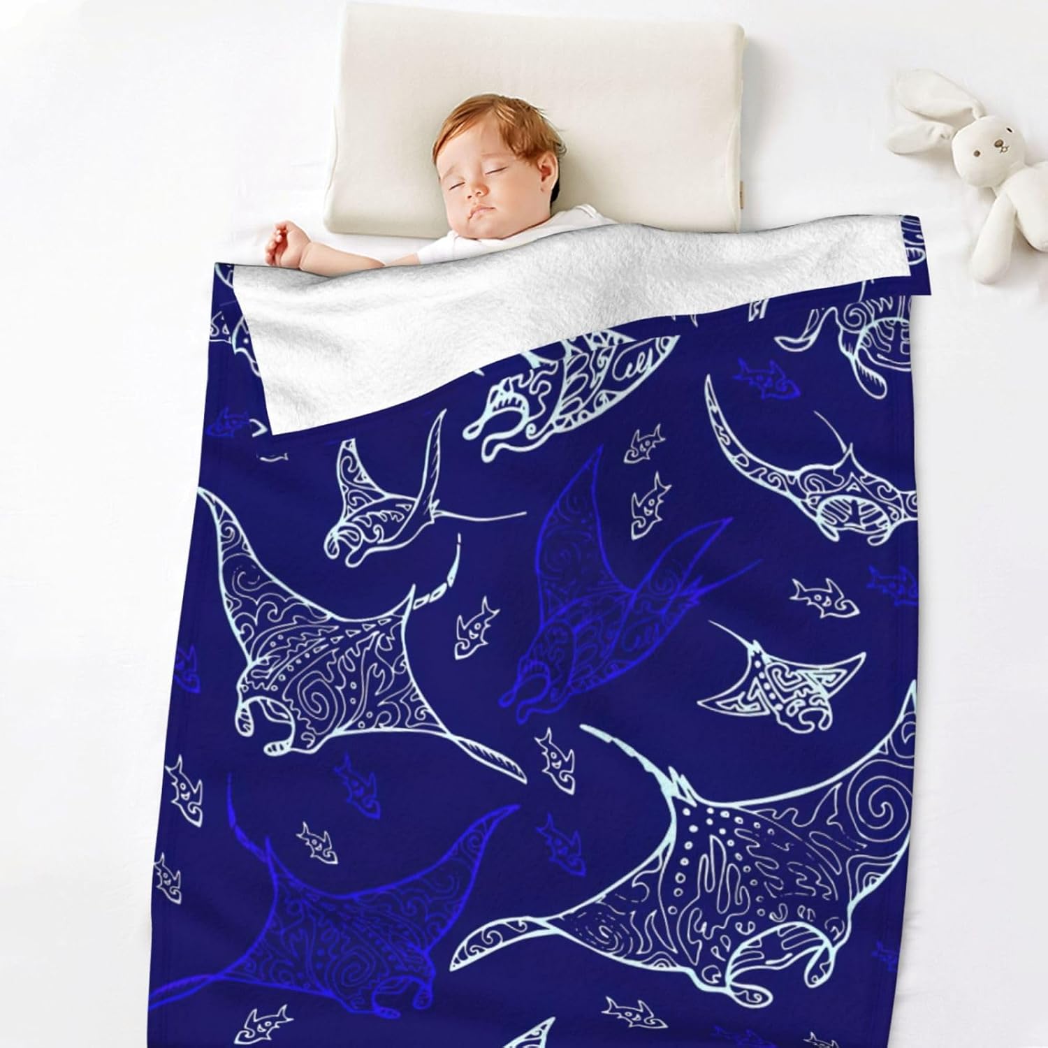 Manta de franela acogedora, suave, libre de alergias y duradera, perfecta para el hogar, campamento y regalar manta raya y peces