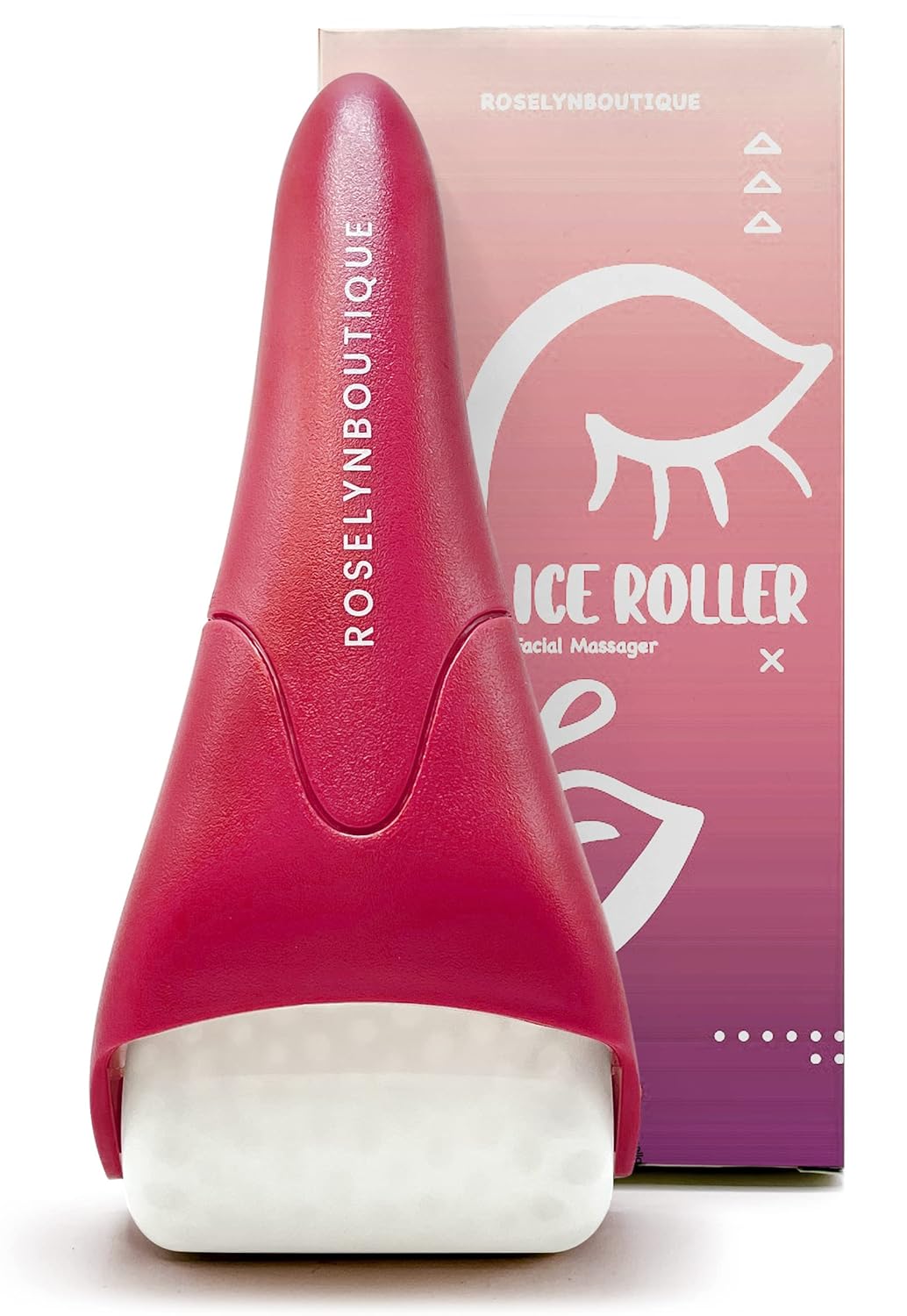 Rodillo de hielo para cuidado facial, rodillo de masaje facial crioterapia, reduce la hinchazón, alivio del dolor de migraña (rojo granate).