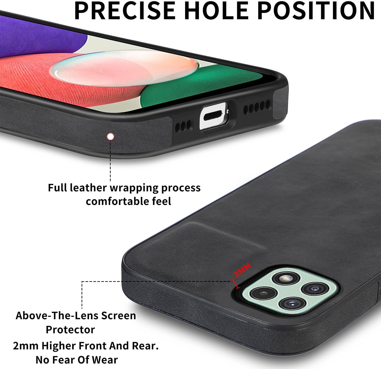 Asuwish Funda de teléfono para Samsung Galaxy A22 5GBoost Mobile Celero 5G con protector de pantalla de vidrio templado y funda delgada de cuero