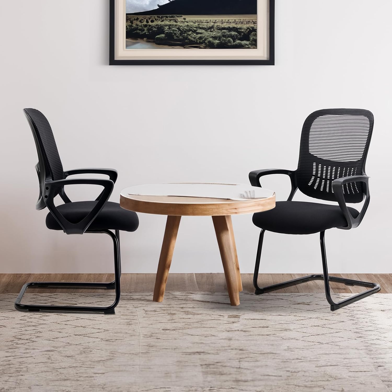 SMUG Silla de escritorio sin ruedas, silla de computadora de respaldo medio, silla de oficina ergonómica de malla con asiento más grande, silla
