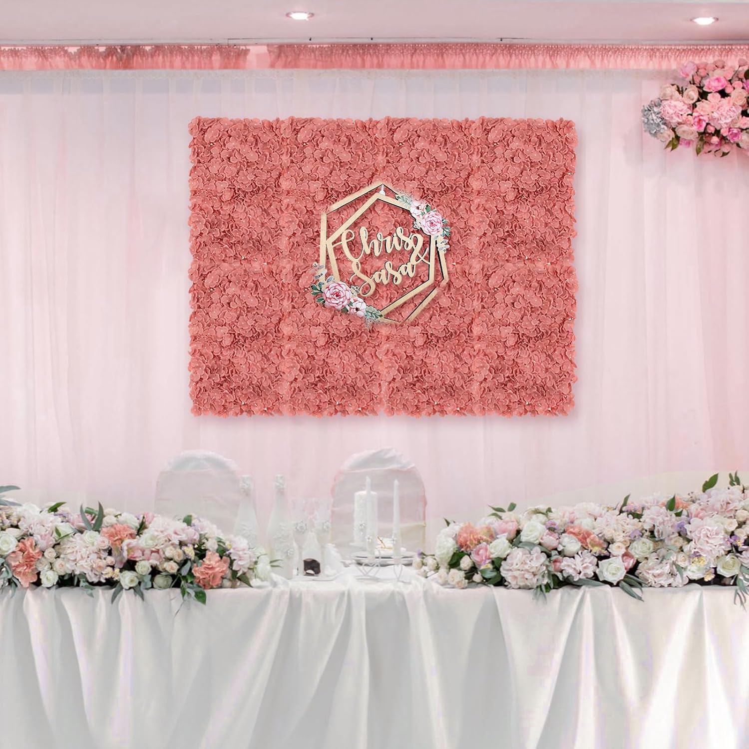 Decoración de fondo de panel de pared de flores fondo floral artificial de rosa polvorienta Blosmon para bodas, fiestas, baby shower, 6 piezas de