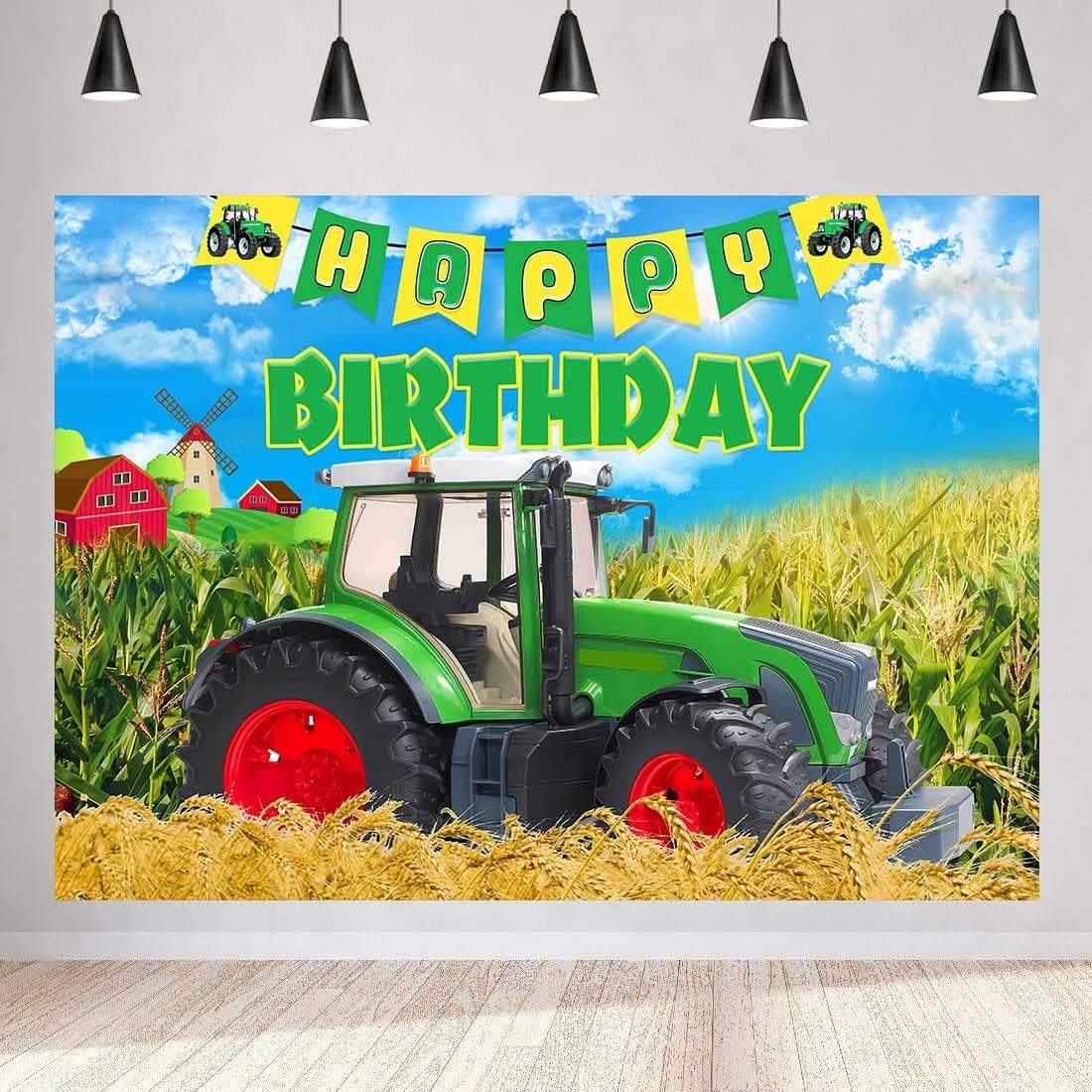 Telón de fondo de tractor de granja para fiesta de cumpleaños, fondos de cultivos verdes, para niños, fiesta de cumpleaños, mesa de postre (9 x 6