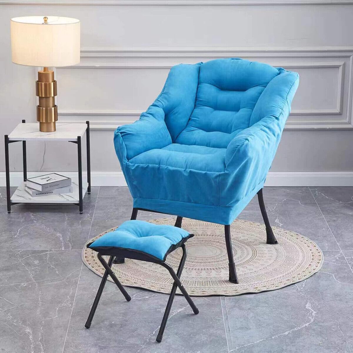 Silla Lazy con otomana, moderna silla grande con reposapiés y un bolsillo lateral, sofá individual silla de lectura para dormitorio, sala de estar,
