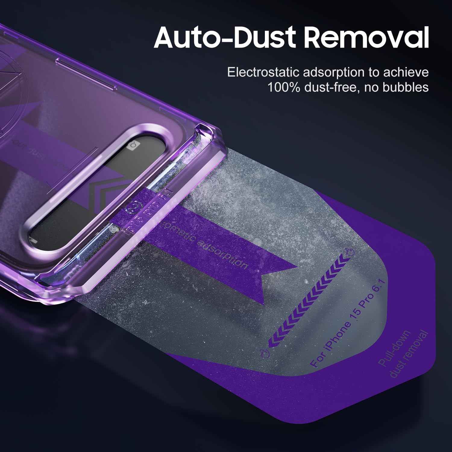 UniqueMe Protector de pantalla de privacidad para iPhone 15 Pro, cero burbujas Eliminación automática de polvo Anti-espía 9H, pantalla de vidrio