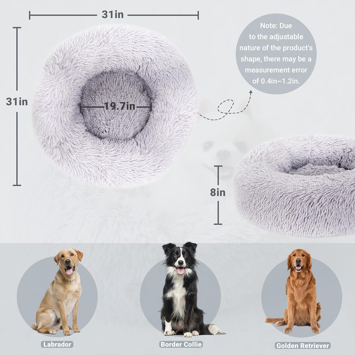 SPUNKYJUNKY Cama para perros de felpa calmante redonda en forma de dona, lavable y mullida, cómoda, antiansiedad, para gatos, perros pequeños,