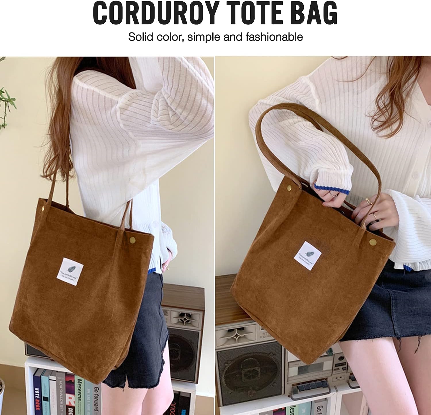 Ndeno Bolsas de mano para mujer, bolsa de hombro de pana con bolsillo interior para trabajo, playa, almuerzo, viajes, compras, bolsos