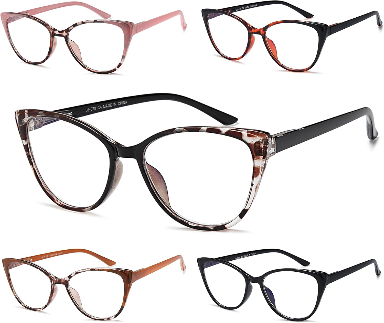 EYEURL Paquete de 5 lentes de lectura para mujer, diseño de ojo de gato, bloqueo de luz azul, lentes de computadora de moda con bisagra de resorte,