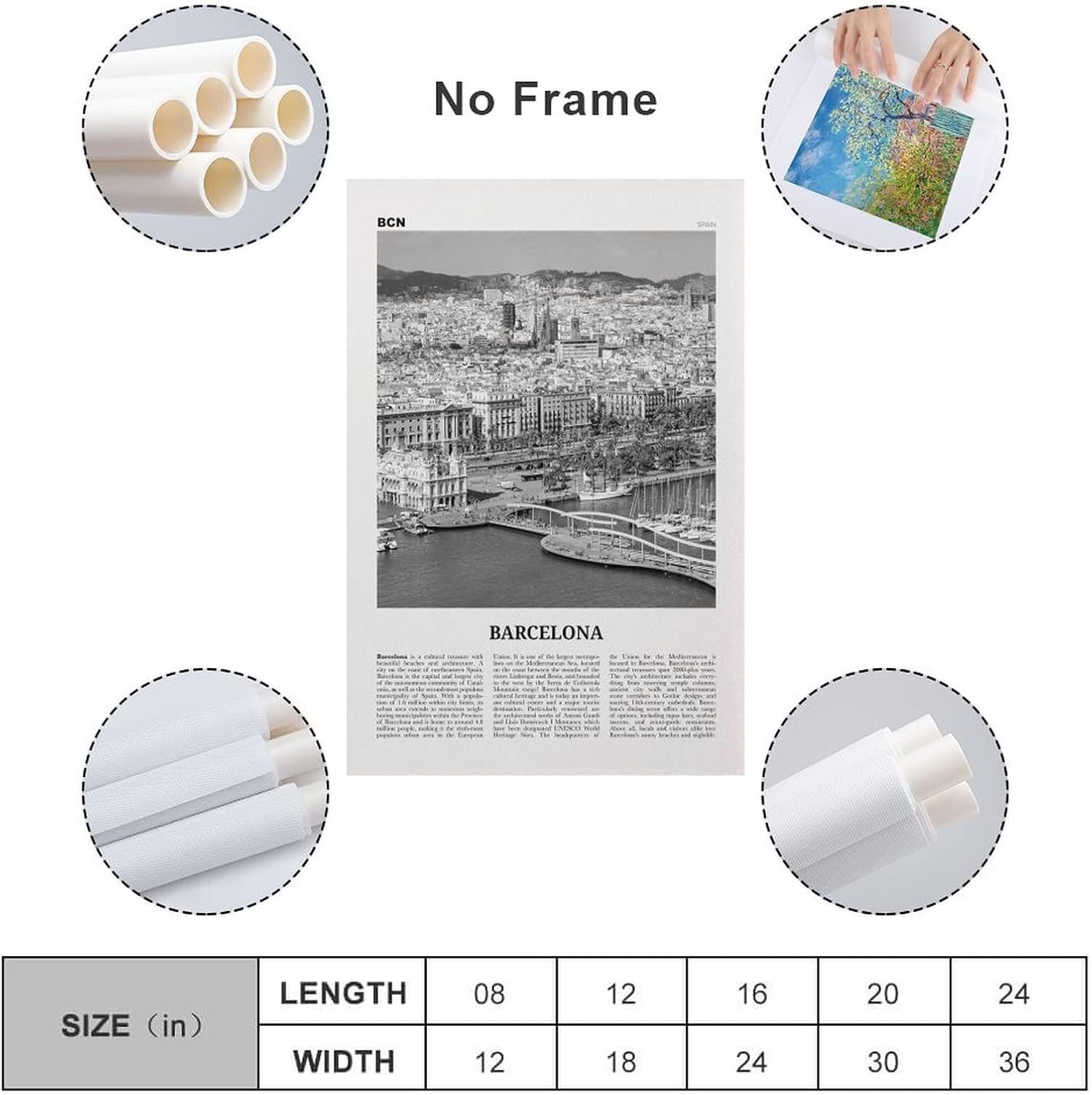 Barcelona – Póster de pared con estampado de océano blanco y negro, póster de Barcelona, foto de Barcelona, lienzo de Barcelona, póster de pared