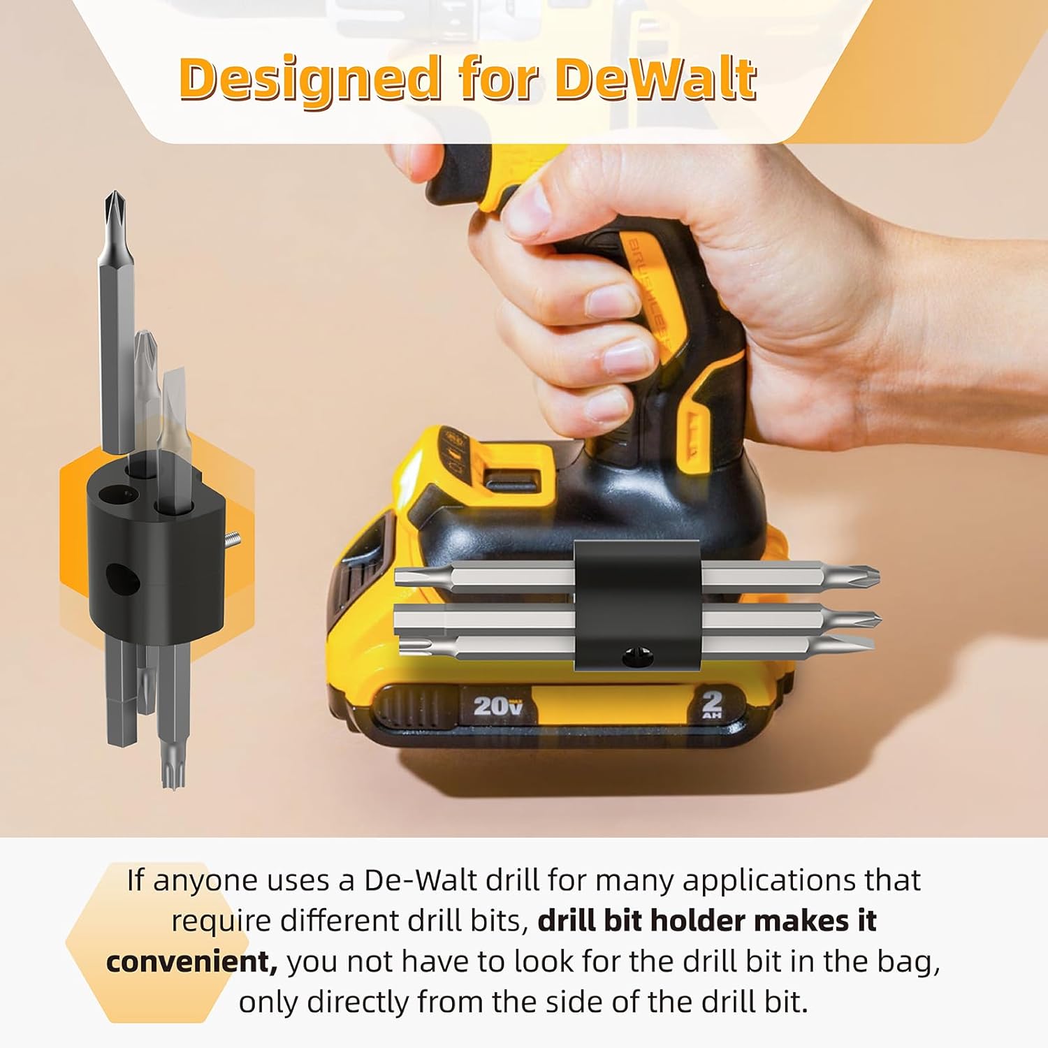Soporte para brocas de 20 V compatible con el organizador de herramientas DeWalt Impact Driver con capacidad para 6 brocas, apto para soportes de