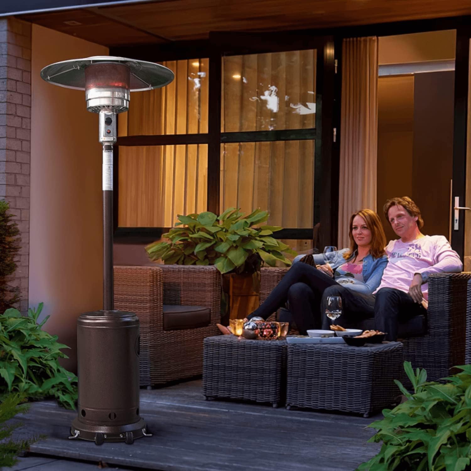 Calentadores de propano para patio al aire libre, 41,000 BTU de acero de calentamiento rápido, ahorro de energía, calentador de gas alto con ruedas,