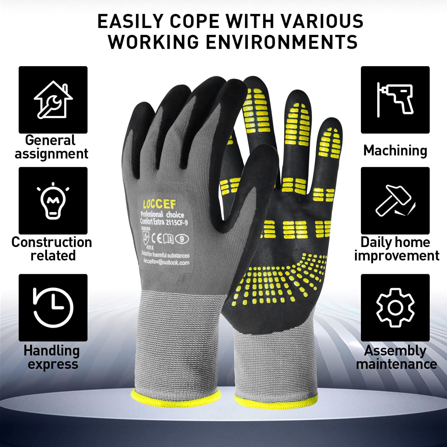 Guantes de trabajo de seguridad con revestimiento de nitrilo de microespuma, 6 pares, nailon de punto sin costuras, puntos en la palma, guantes de