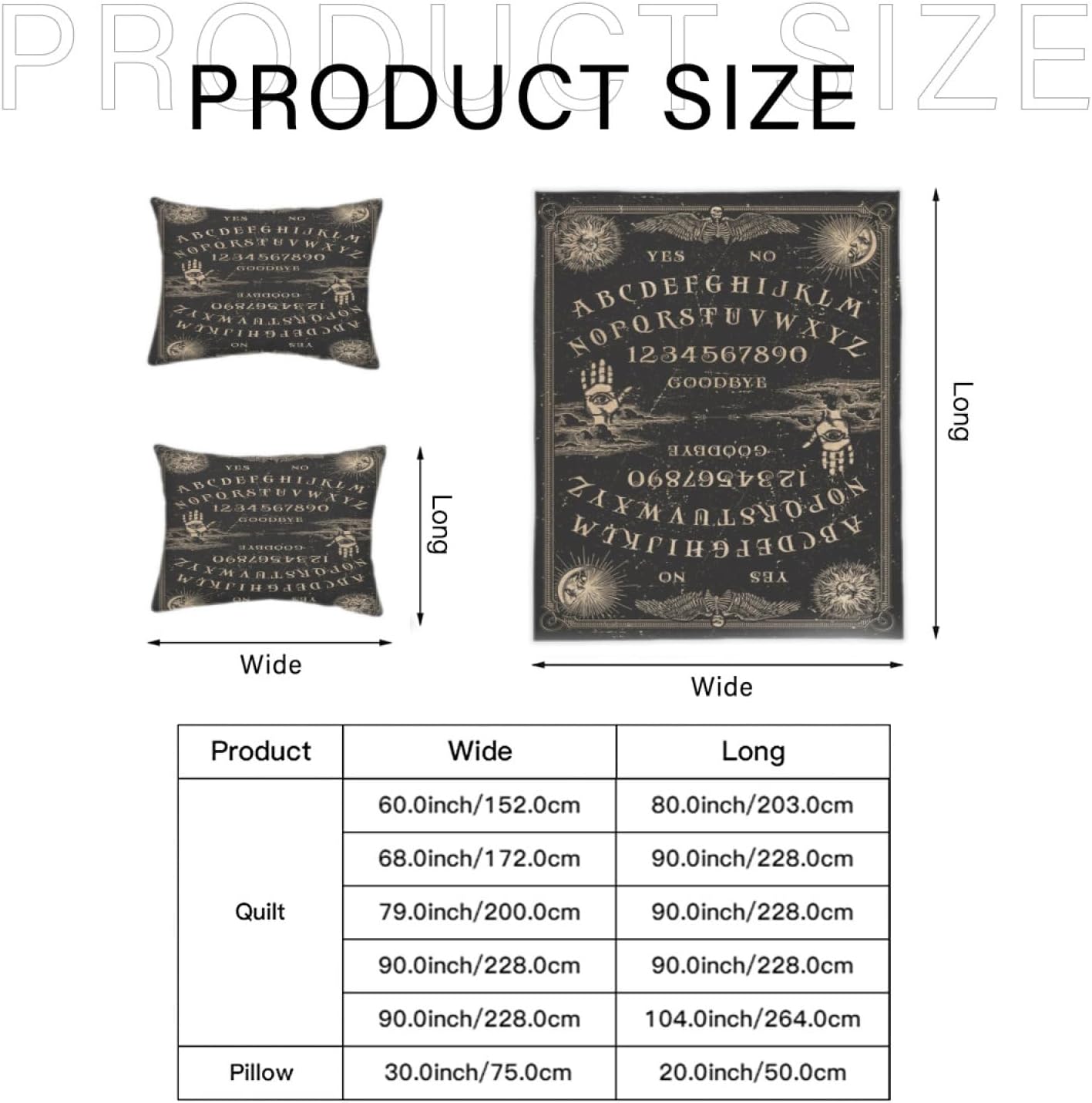 Juego de sábanas de cama, diseño vintage de esqueleto, tablero de Ouija con alas, suave juego de funda de edredón de 3 piezas, cómodo 1 funda de