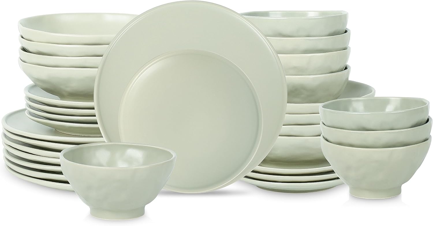NENDO – Vajilla de 32 piezas de gres, gris salvia