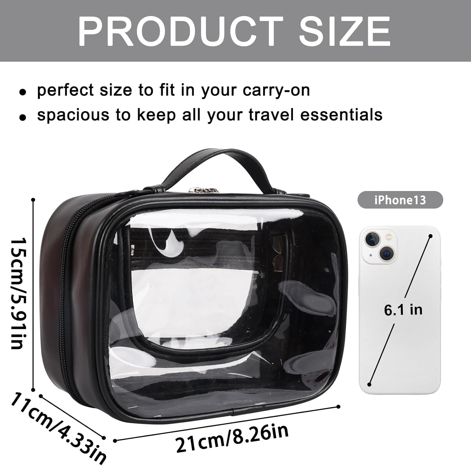Neceser de viaje transparente aprobado por la TSA de 2 capas, organizador de maquillaje de gran capacidad, Negro -, Neceser de viaje transparente de