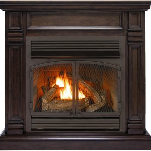 Duluth Forge Sistema de chimenea de gas sin ventilación de combustible dual con manto, control de termostato, 6 troncos de fuego, uso con gas Duluth Forge Sistema de chimenea de gas sin ventilación de combustible dual con manto, control de termostato, 6 troncos de fuego, uso con gas