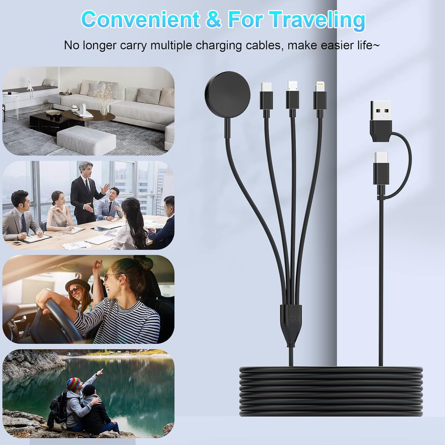Cable cargador 4 en 2 para Samsung Galaxy Watchteléfono, base de carga inalámbrica Samsung para Samsung Galaxy Watch 543 con USB-C, micro USB y