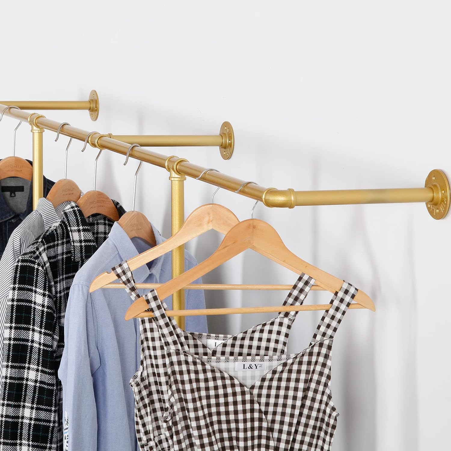 Perchero industrial para ropa montado en la pared, cinco bases, fuerte capacidad de carga, ahorro de espacio, adecuado para exhibición y