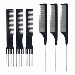 6 peines para el cabello, incluyendo 3 peines de cola de rata, 3 peines de elevación con punta de metal, peines de espalda para mujer, peinado de 6 peines para el cabello, incluyendo 3 peines de cola de rata, 3 peines de elevación con punta de metal, peines de espalda para mujer, peinado de