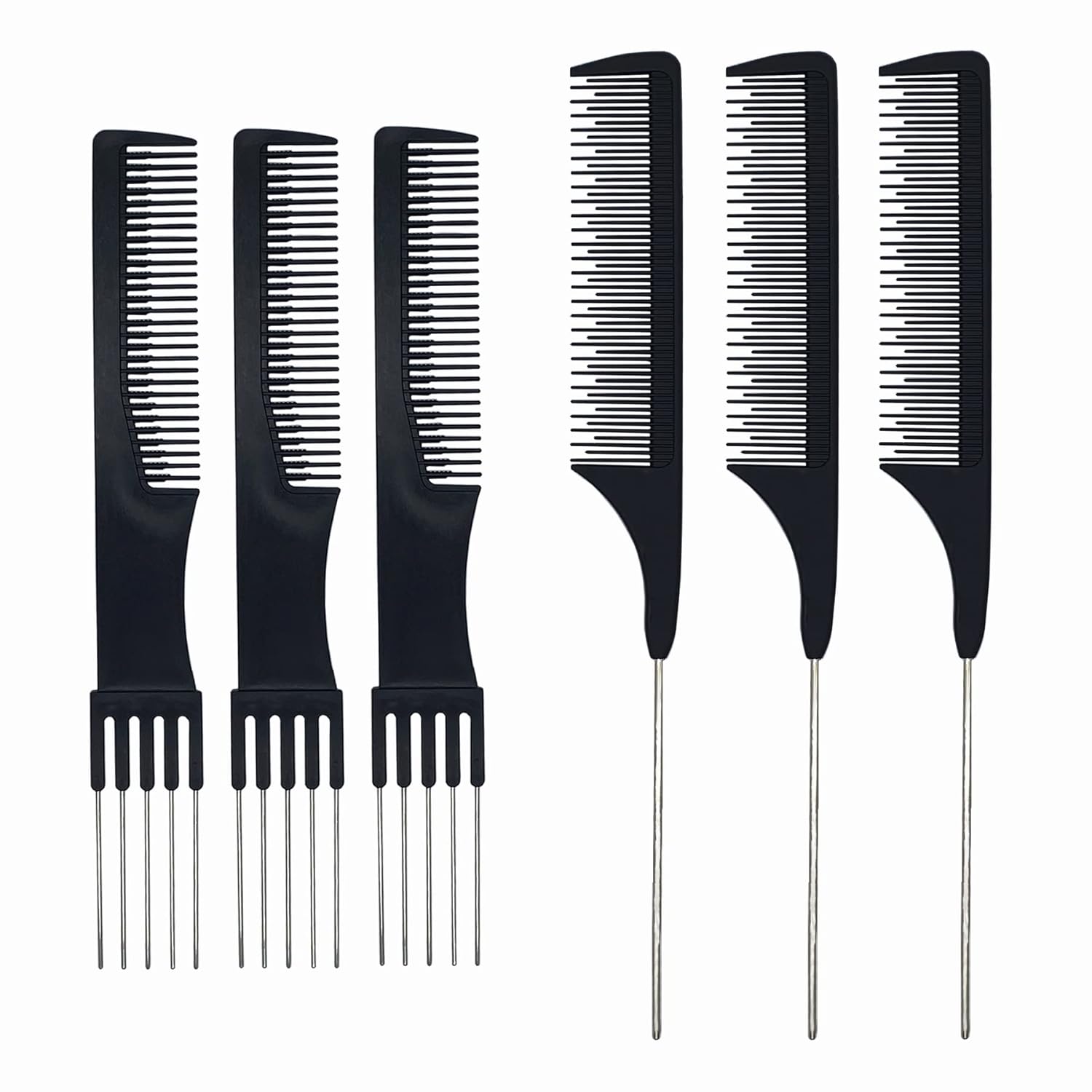 6 peines para el cabello, incluyendo 3 peines de cola de rata, 3 peines de elevación con punta de metal, peines de espalda para mujer, peinado de