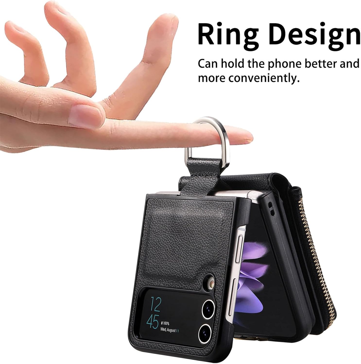 Asuwish Compatible con Samsung Galaxy Z Flip 4 5G 2022 – Funda tipo cartera y ranura para tarjetas, anillo con cierre magnético, a prueba de golpes,
