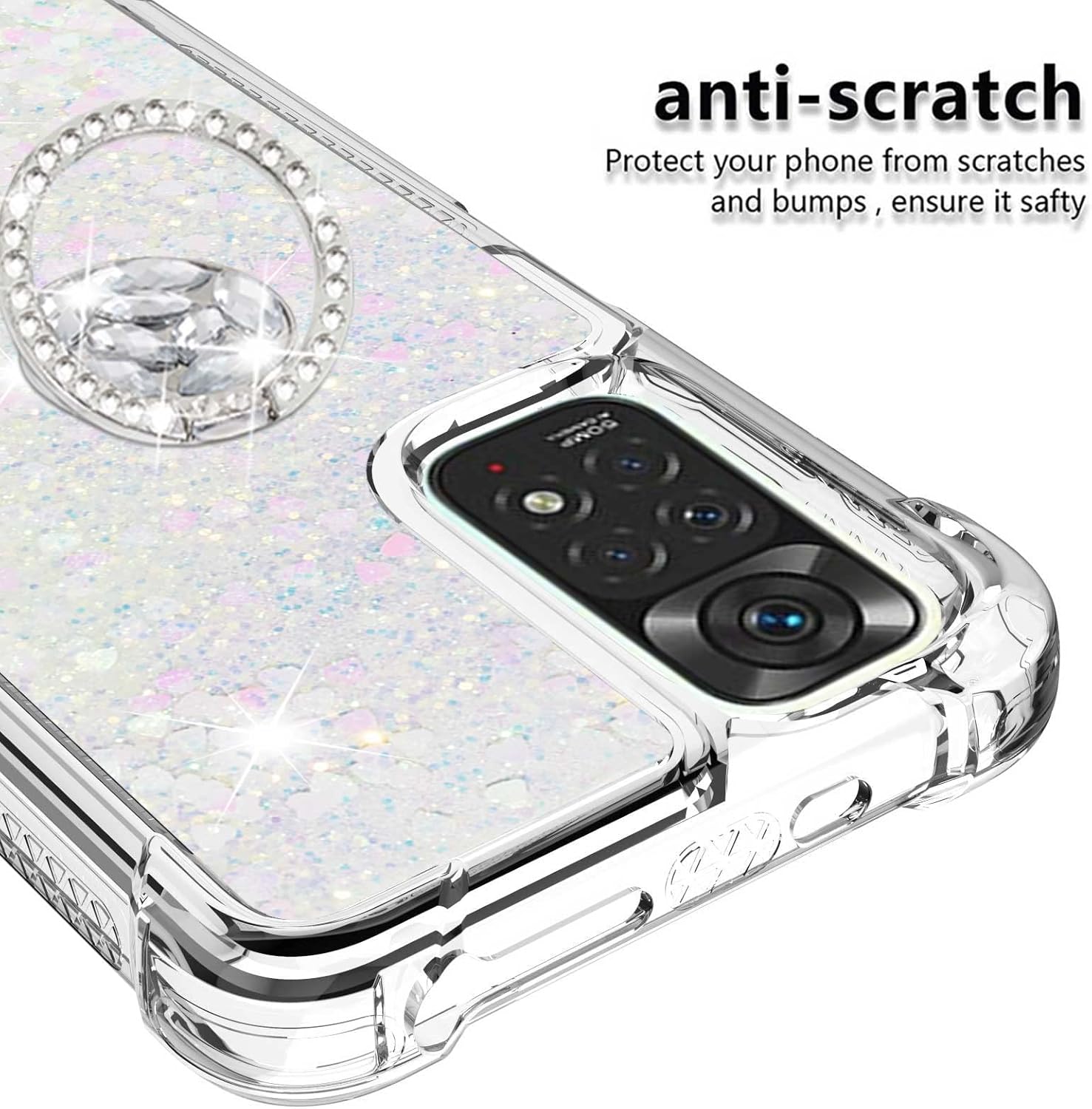 CCSmall Funda con purpurina para Xiaomi Redmi Note 11 4G con soporte para anillo, Bling Sparkle Flotante Líquido Suave TPU Cojín Moda Transparente