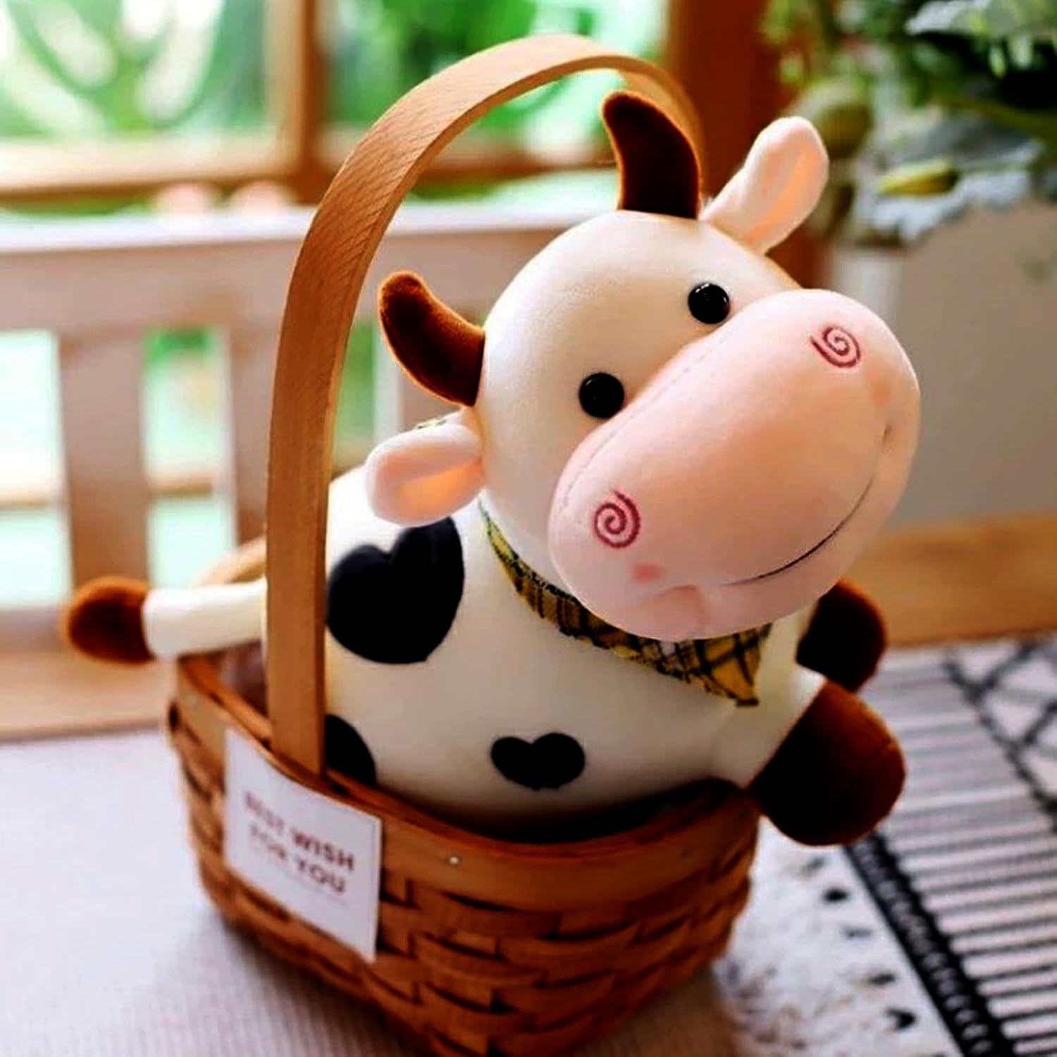 Vaca de peluche lindo juguete de vaca de felpa suave para regalo de cumpleaños de niños 10.5 pulgadas vaca peluche juguete