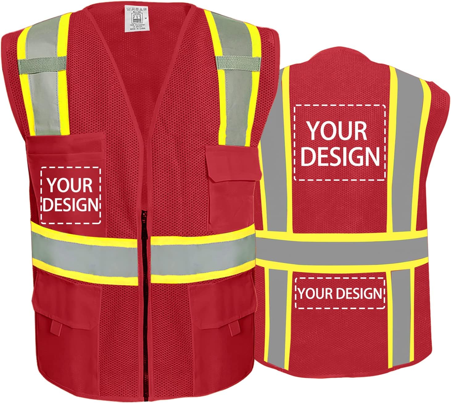 BeautyWill Chaleco de seguridad personalizado Logo Clase 2 Chaleco reflectante de alta visibilidad con bolsillos Ropa de trabajo de construcción
