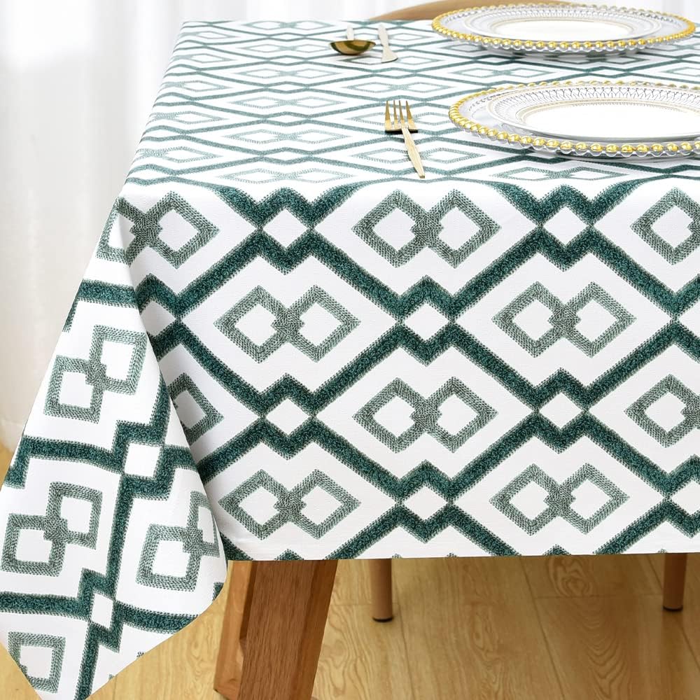 Zobesta Manteles de vinilo para mesas rectangulares, mantel impermeable de PVC verde, mantel rectangular de vinilo resistente para cocina y