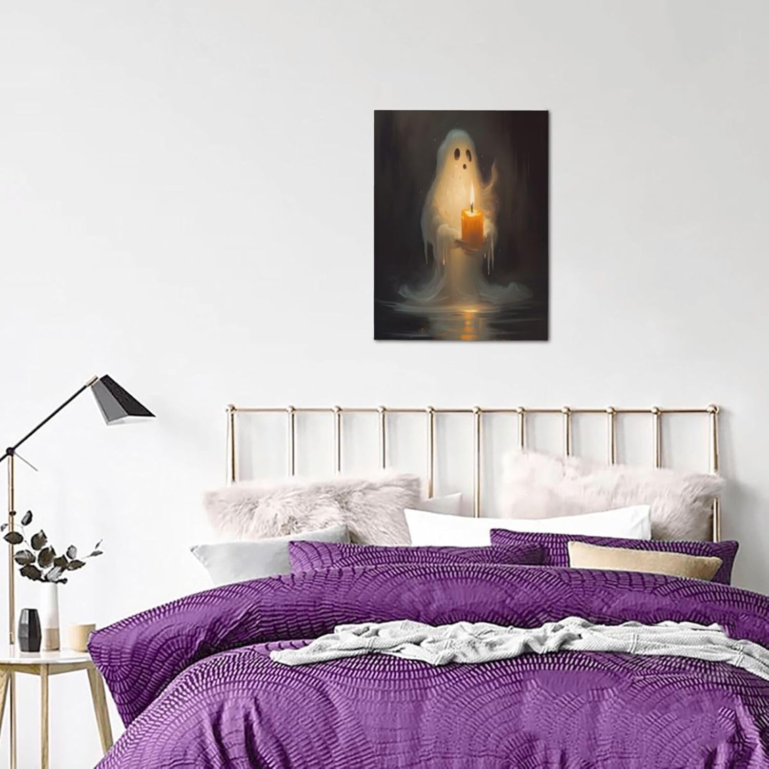 WEASYYDS Arte de pared vintage de fantasma aterrador con vela, arte de pared de Halloween, imágenes espeluznantes, fantasma, bosque gótico, póster