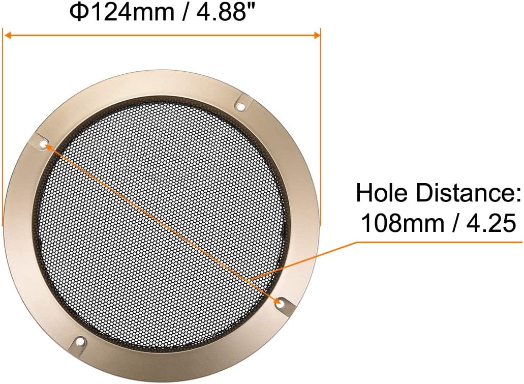 Rebower Cubierta de parrilla de altavoz de malla negra para subwoofer (con tornillos), para audio casero DIY – Marco de 4 pulgadastono dorado  2