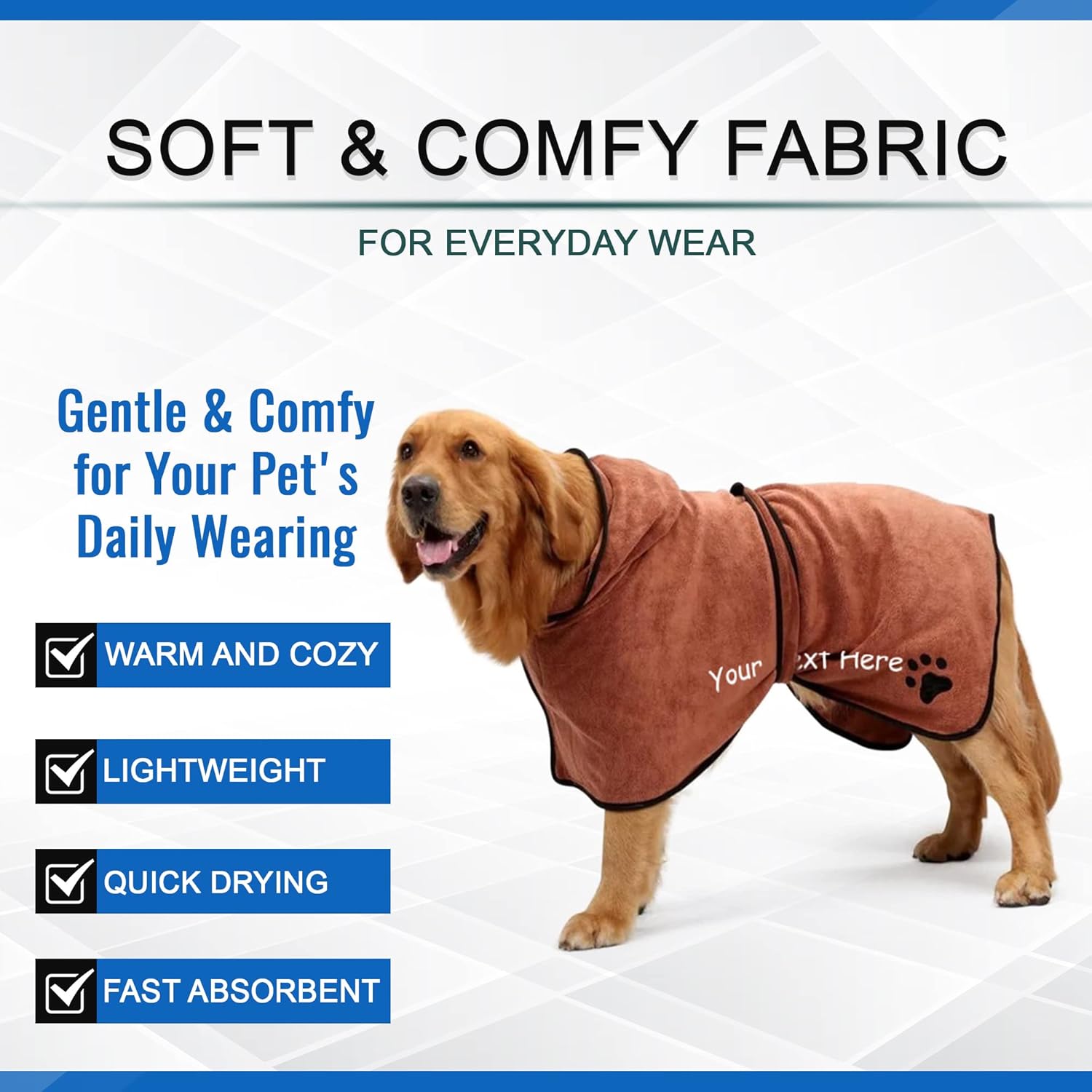 Toalla de baño personalizada para perro con nombre y pata, batas de microfibra súper absorbente para después del baño, bata de baño para perros XS –