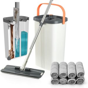 Jelymark Trapeador plano y cubo con juego de escurridor, separa el agua sucia y limpia, mopa de 3 cámaras para uso húmedo y seco, trapeadores para Jelymark Trapeador plano y cubo con juego de escurridor, separa el agua sucia y limpia, mopa de 3 cámaras para uso húmedo y seco, trapeadores para