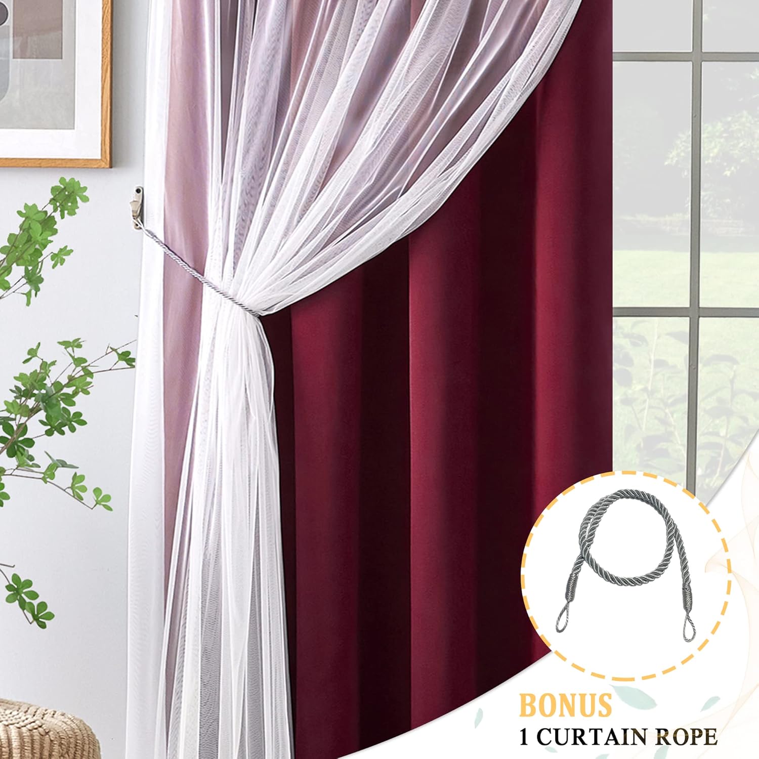 Kinryb Cortinas opacas cortas para decoración de Navidad, con superposición blanca transparente, 2 capas, insonorizadas, para sala de estar,