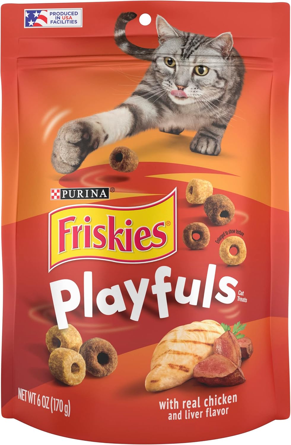 Purina Friskies Playfuls – Golosinas para gatos con sabor a pollo e hígado (paquete de 6) bolsas de 6 onzas