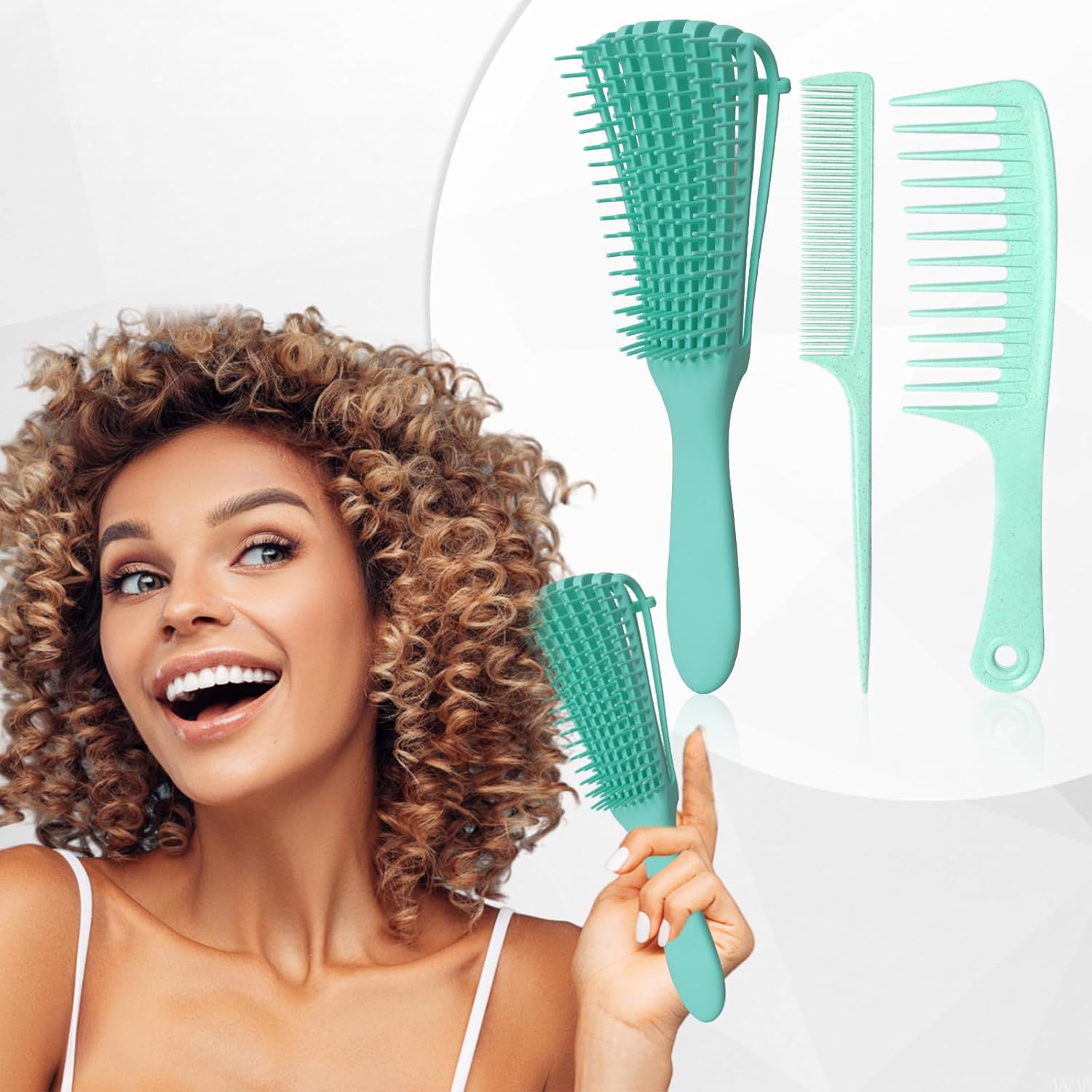 Cepillo desenredante para mujer, cabello rizado y húmedo, cepillo para desenredar, peine de dientes anchos, peines de cola de rata para separar el