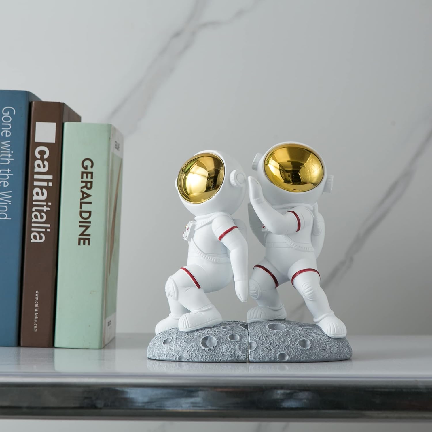 Sujetalibros con temática espacial para estantes, extremos de libro de luna de astronauta para habitación de niños, tapones decorativos de planeta